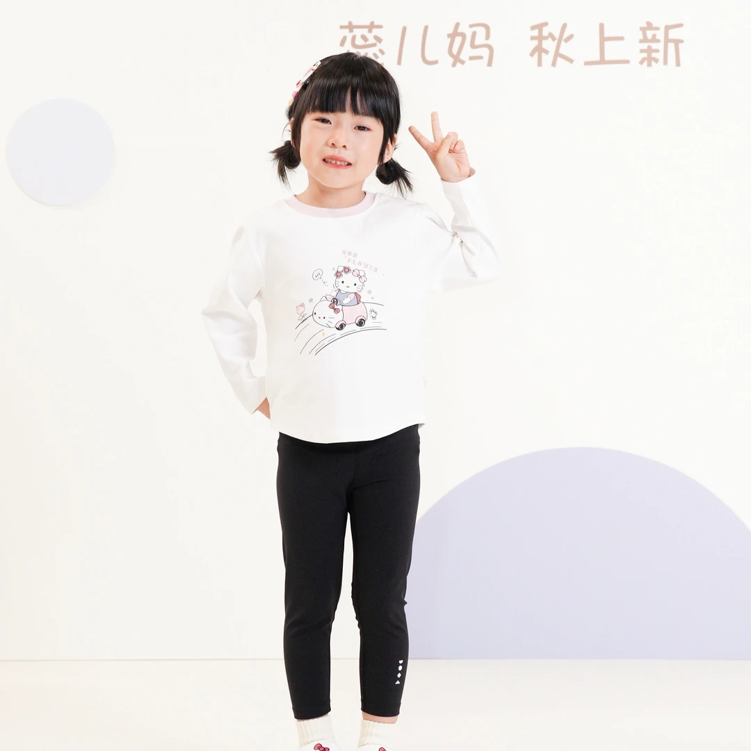 【云朵小葵】女童秋季新款开车小猫纯色拼色圆领时尚百搭卫衣991112