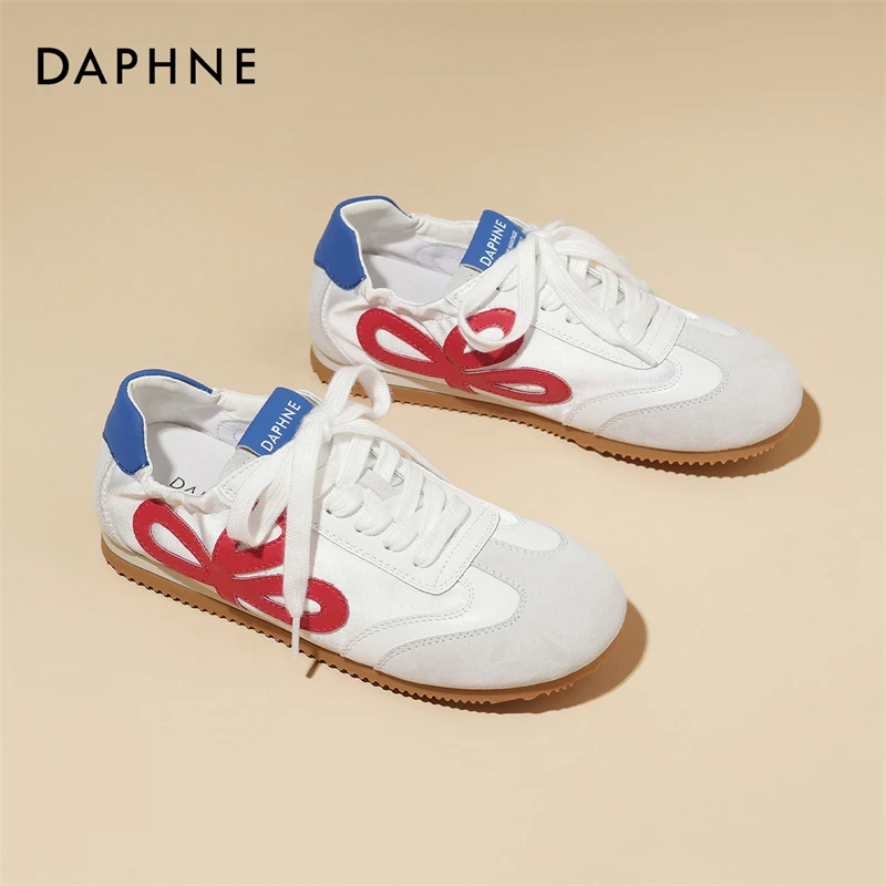 达芙妮新款德训鞋女2025春季软底透气芭蕾风阿甘鞋拼色运动小白鞋