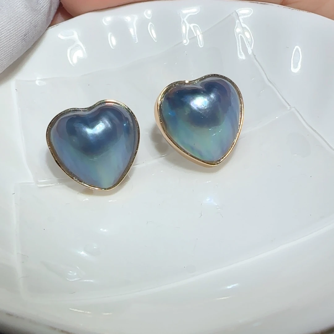 银S925镶嵌拼合珍珠（马贝珠）耳饰