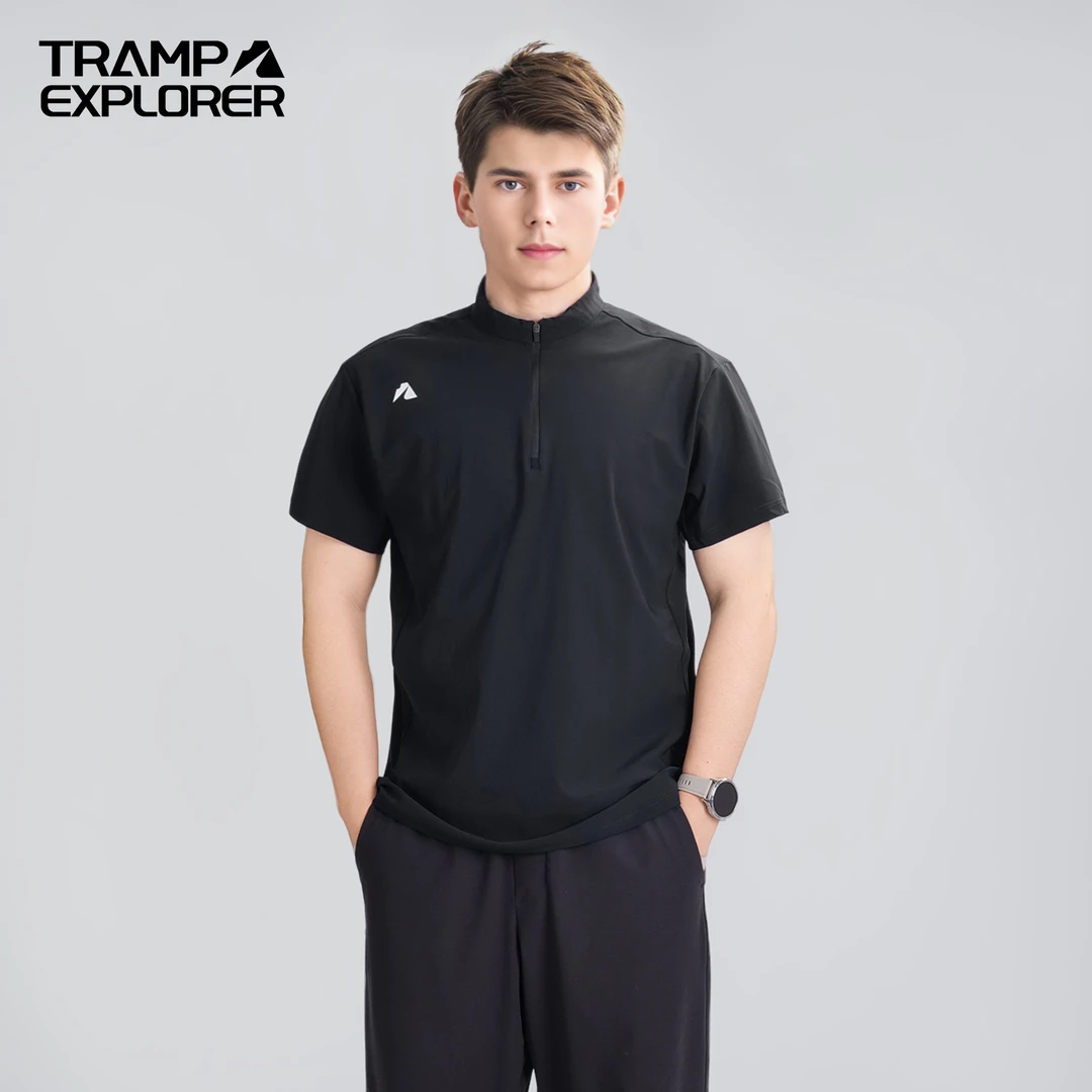 徒探者25夏新款冰丝速干防晒短袖T恤男半拉链立领POLO衫薄款上衣