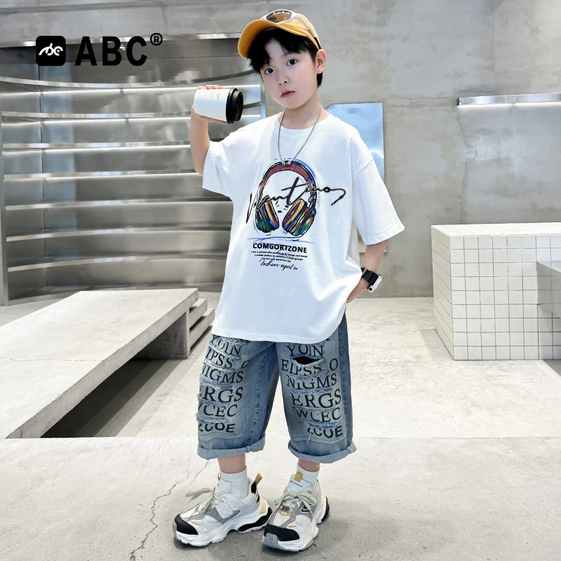 ABC男童夏季套装2025新款儿童潮款两件套中大童男孩韩版酷帅夏装