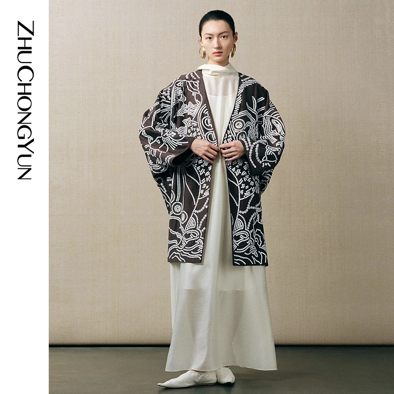 【螺音思语】ZHUCHONGYUN2025秋新款重工珠片刺绣廓形外套