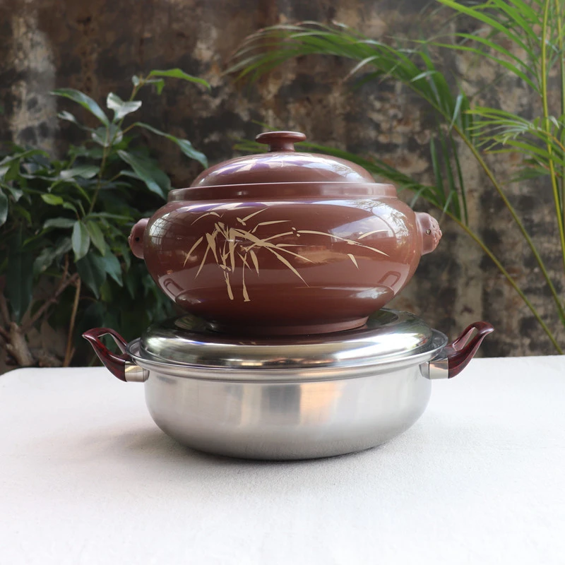 云南建水紫陶气锅汽锅鸡锅煲汤锅蒸锅汽锅底部烧水锅汽锅伴侣