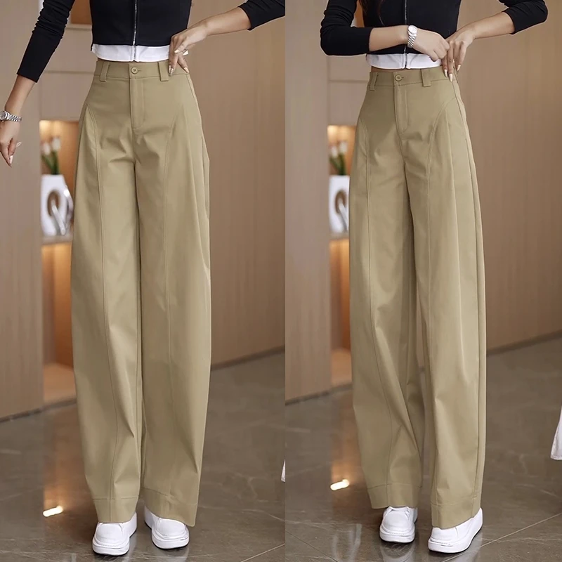 潮流休闲阔腿裤女2025新款秋季高腰宽松贝斯裤百搭显瘦窄版直筒裤