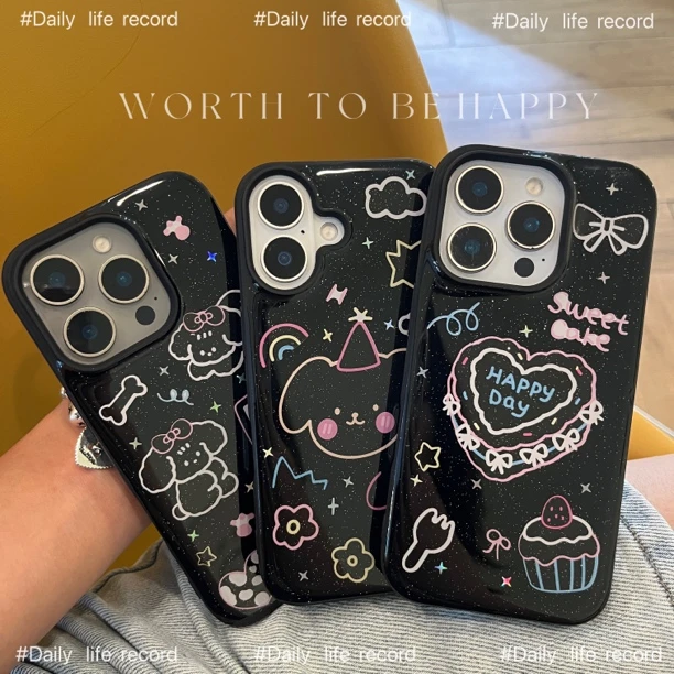 可爱线条小狗适用苹果16手机壳华为荣耀软壳小米滴胶vivo壳oppo韩