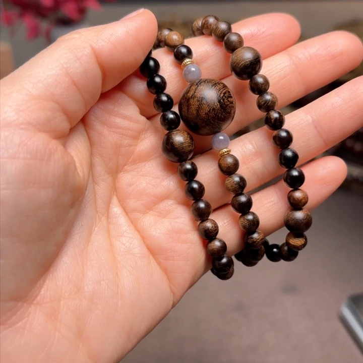 沉香手串越南芽庄白棋楠瘤疤➕芽庄帝王紫棋0.6设计