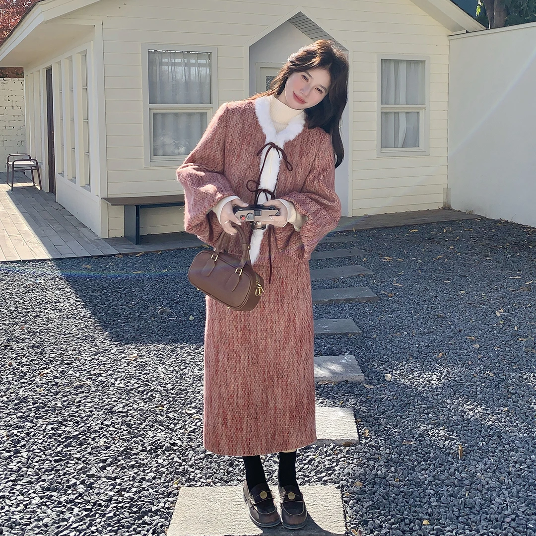 千金风巨好看套装裙女冬季2025新款法式时尚休闲上衣半身裙两件套