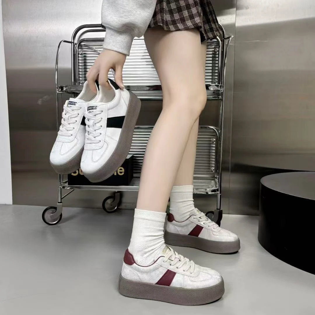春季新款圆头系带厚底韩版时尚百搭德训鞋板鞋D3356
