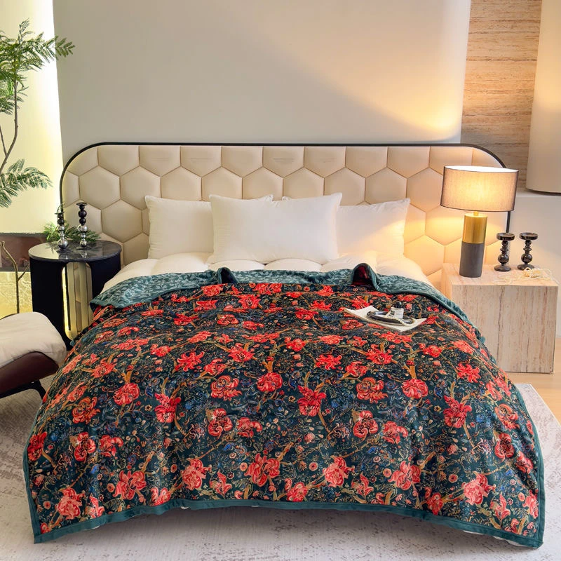 秘密花园轻奢法兰绒复合毛毯双层加厚休闲盖毯