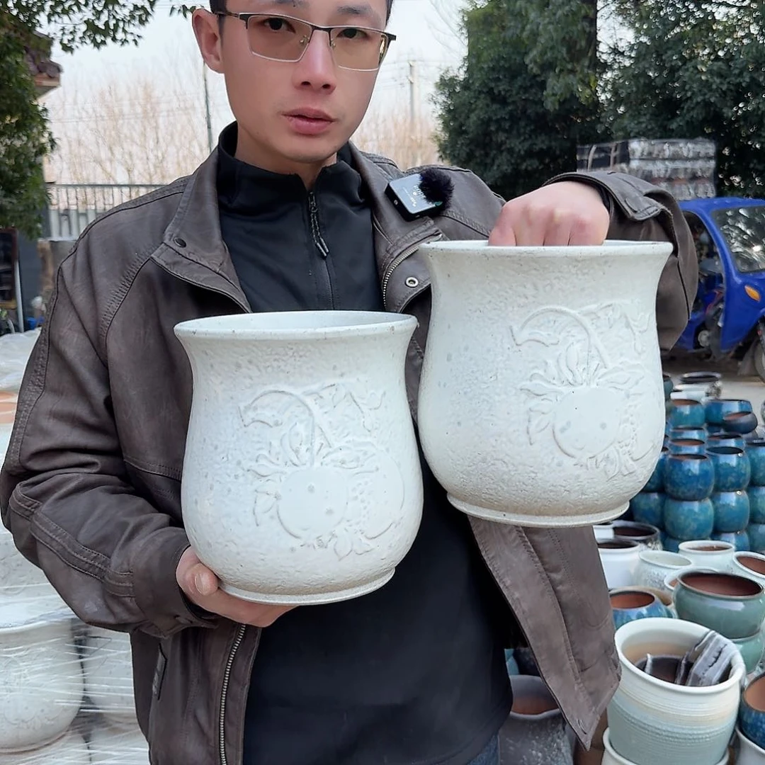 紫砂花盆口18高22（两个石榴白色