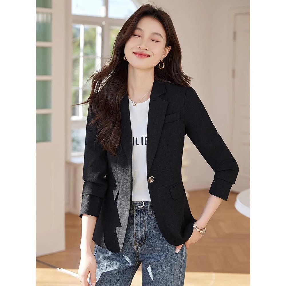 高级感黑色西装外套女春季新款休闲上衣小个子修身小西服女士短款