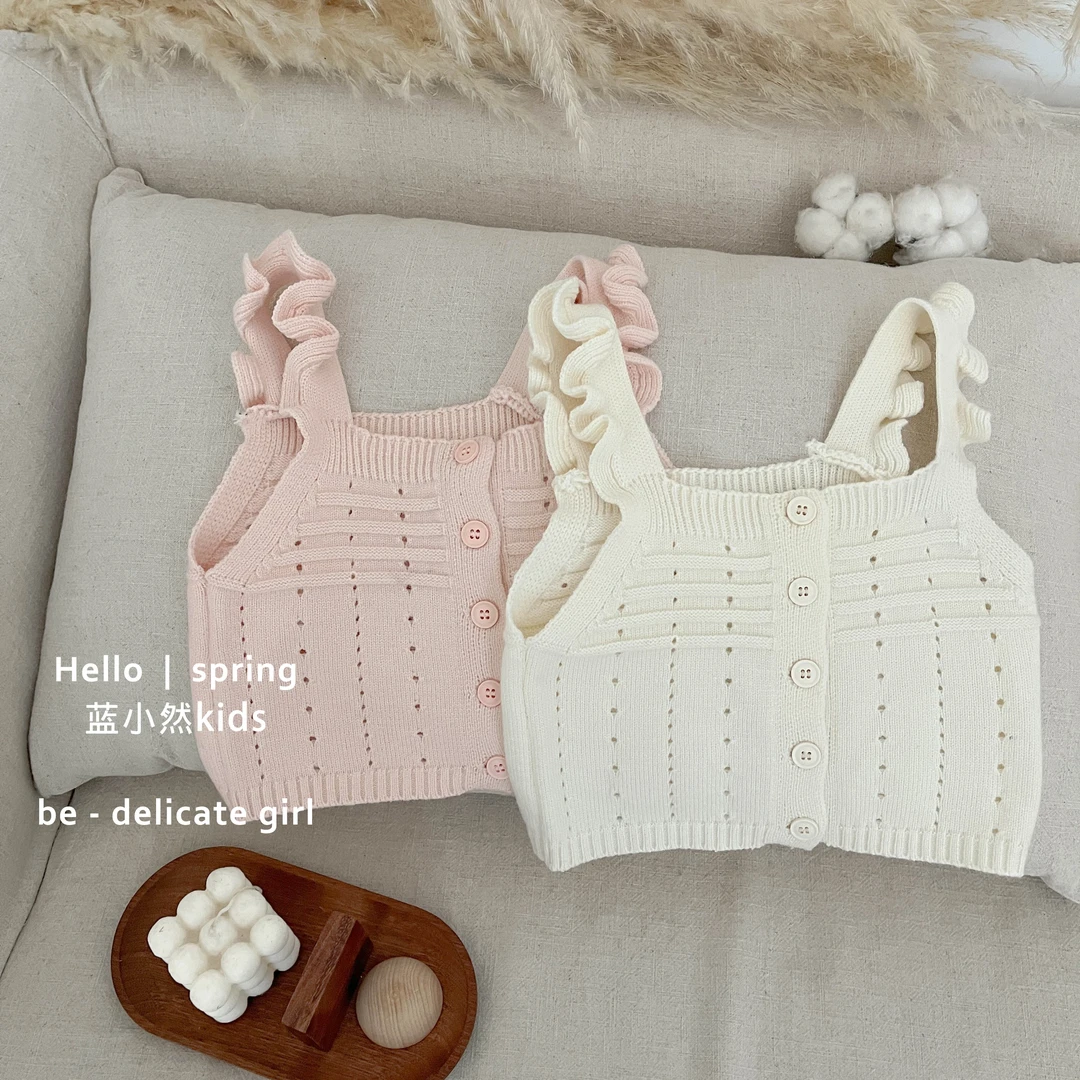 K25C60儿童女宝宝吊带镂空纯色外穿叠穿韩版百搭少女风针织背心