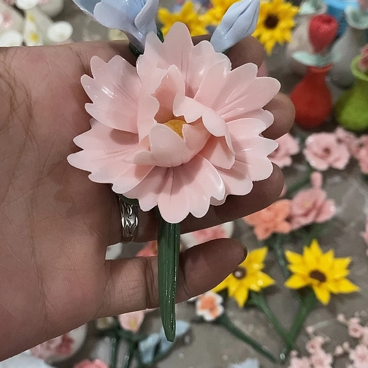 瓷片纯手工陶瓷花摆件瑕