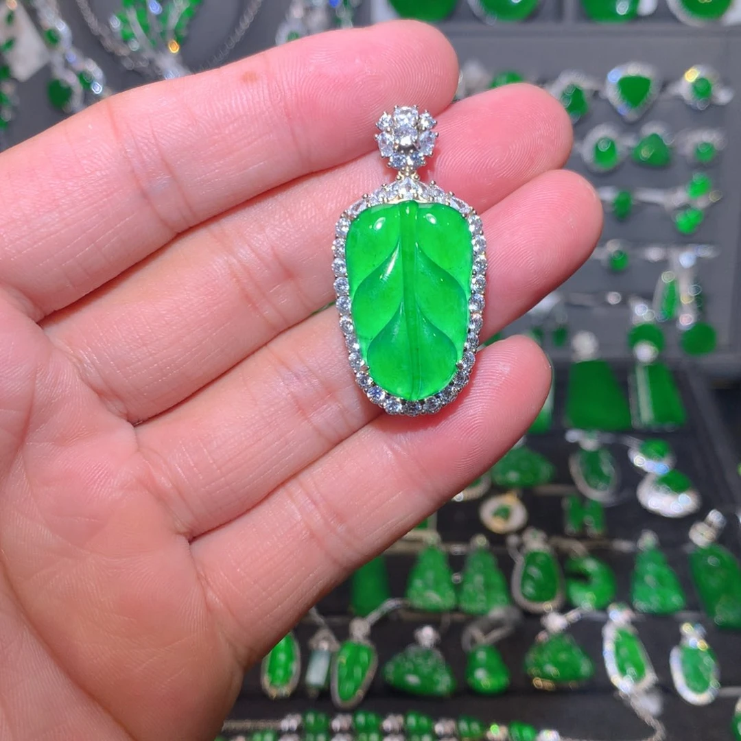 翡翠银S925镶嵌吊坠(不含链)天然翡翠