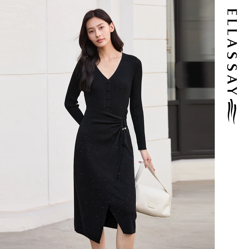 ELLASSAY歌力思2025秋季新款简约假两件连衣裙女EWE363M12100