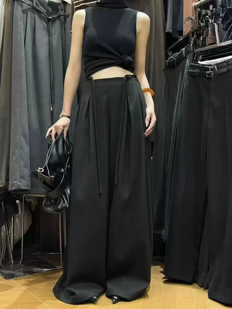 冬季女装显瘦高腰宽松阔腿西装直筒拖地休闲长裤