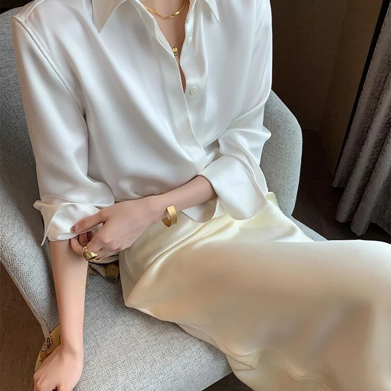 法芬图轻奢白色醋酸衬衫女春夏季2025新款法式职业风气质宽女士