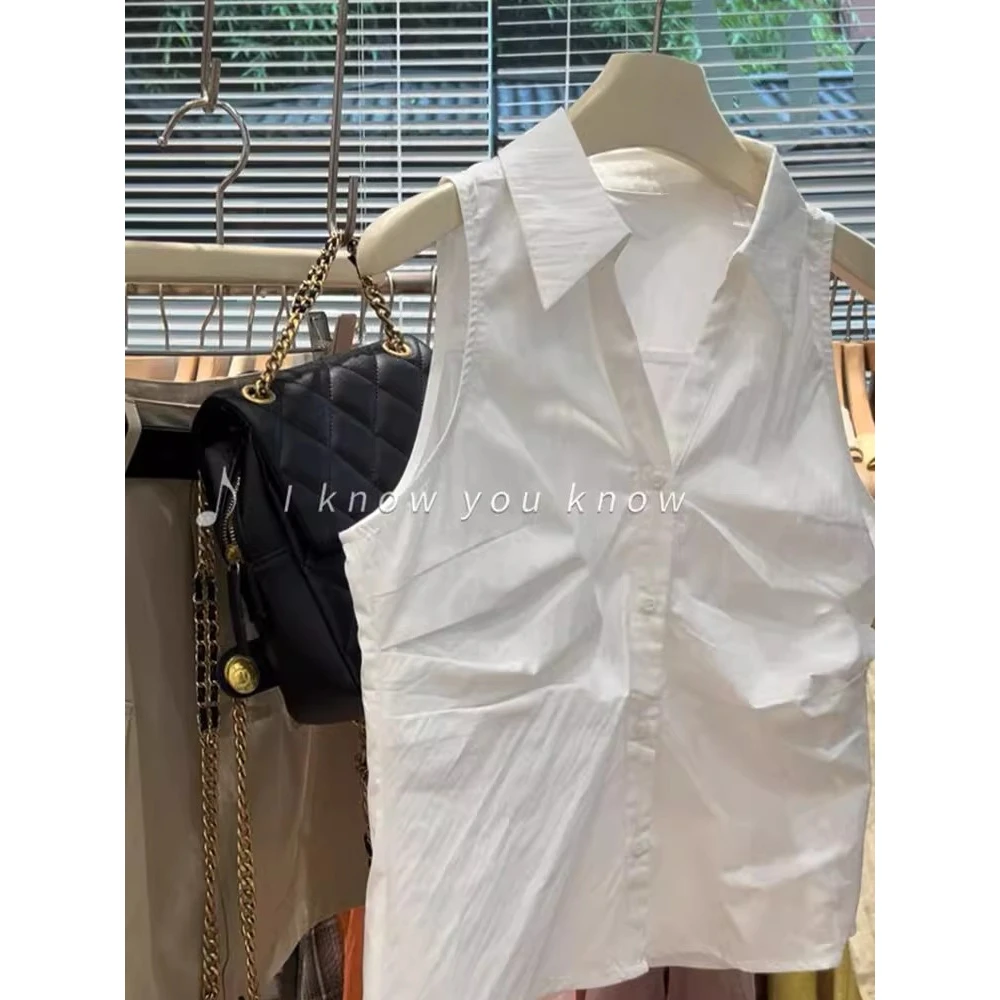 今年流行爆款~白色polo领工装背心马甲2025夏季极简气质显瘦上衣