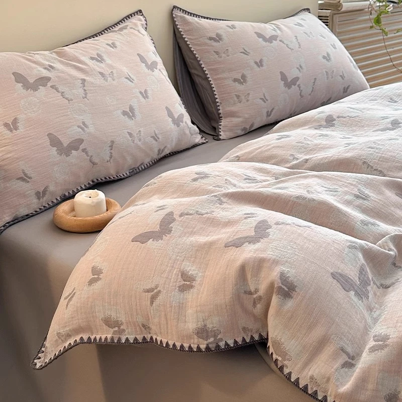 A类三层纱提花四件套纯棉全棉2025新款轻奢床品被套罩床单床笠款