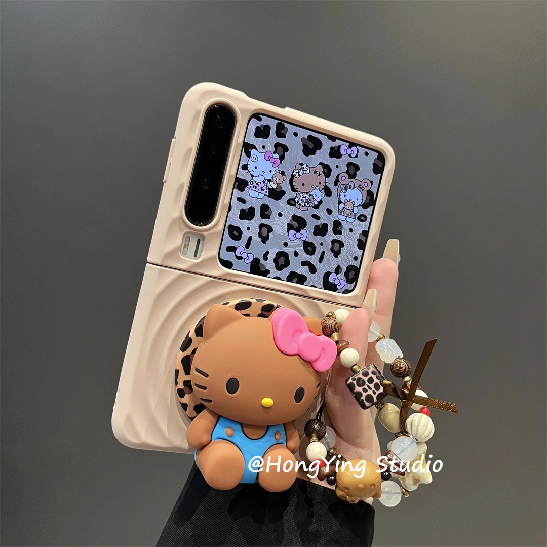 沙粉色波漾磁吸可爱KT猫适用华为PuraX折叠屏手机壳磁吸支架p50