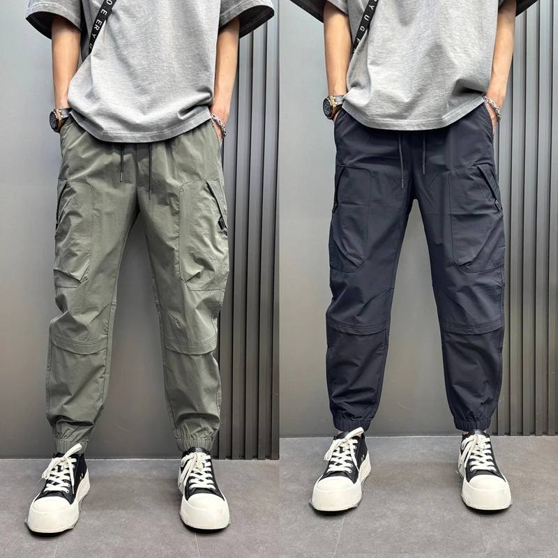 男士纯色速干束脚裤2025春夏新款时尚百搭哈伦裤网红同款休闲裤子