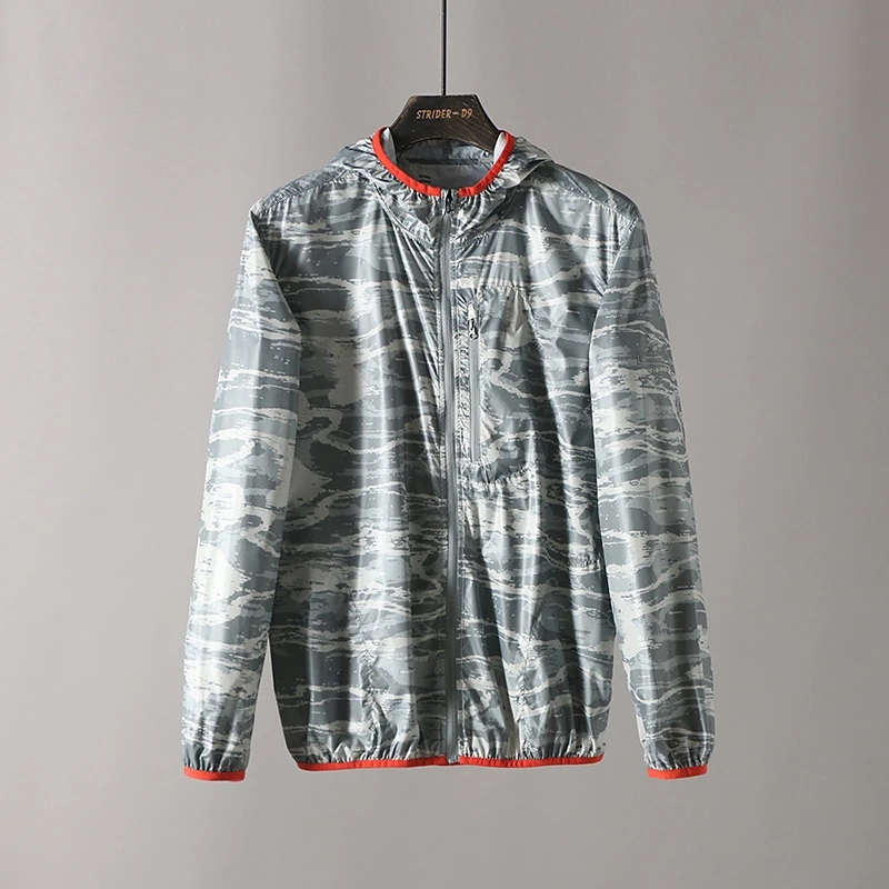 D99079城市户外运动防晒衣男士春夏轻薄透气抗紫外线连帽跑步外套