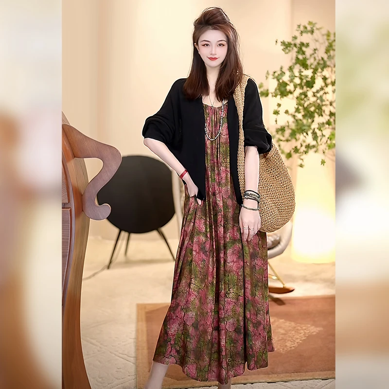 【Linda姐高端线】时尚高档气质内搭印花吊带裙连衣裙AA5LYH0161