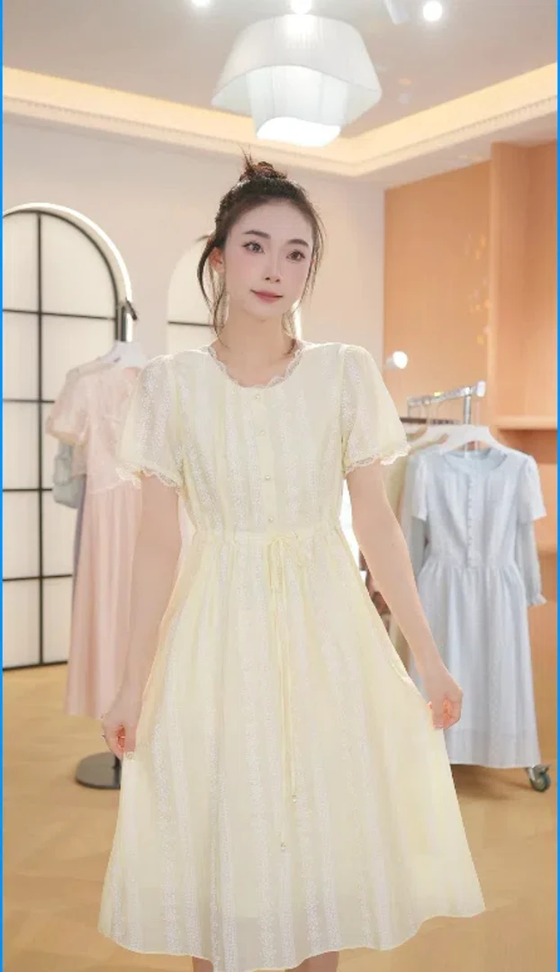 F2918时尚印花法式花色连衣裙夏季新款高端精致显瘦中长款裙子