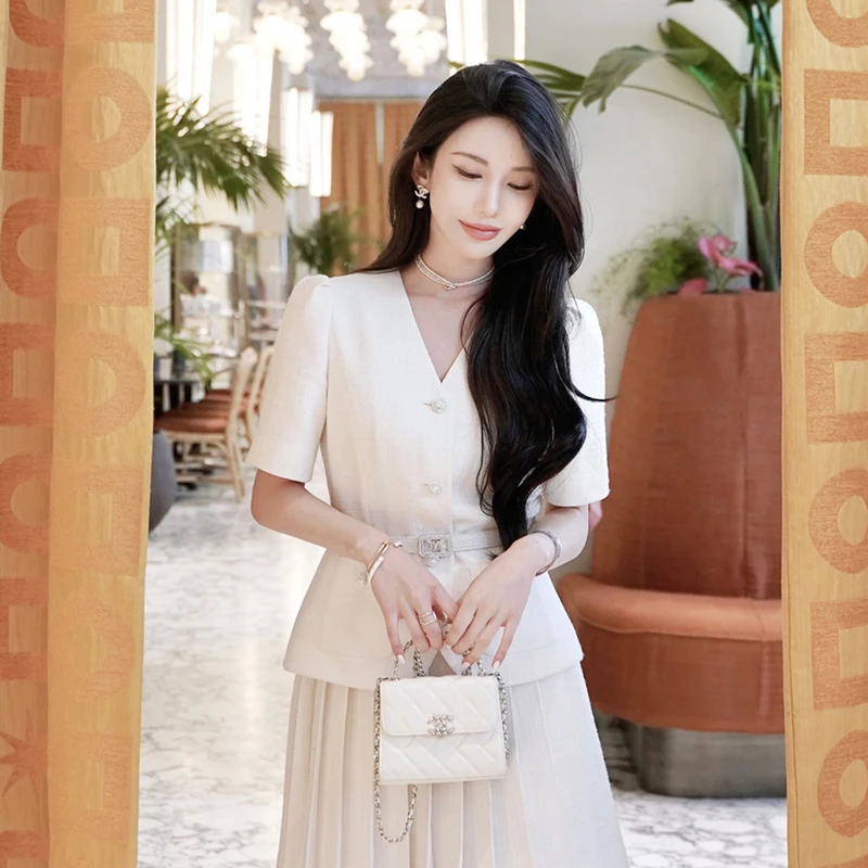 LIME/莱茵【海盐初夏】夏季小香风气质收腰上衣白色LDGB3AWCJK51