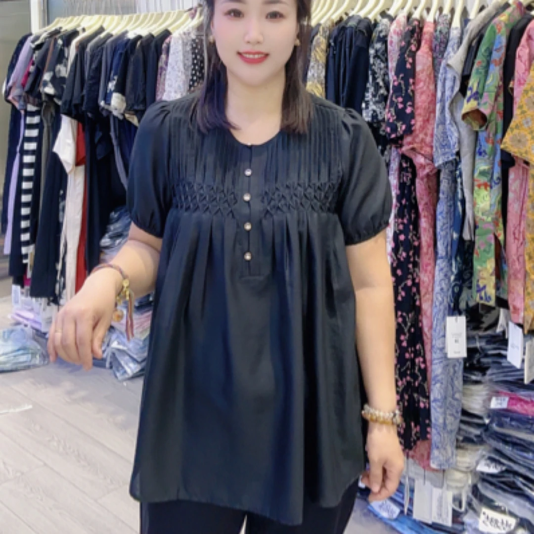 27336拼接短袖衬衫女夏季百搭洋气减龄宽松上衣
