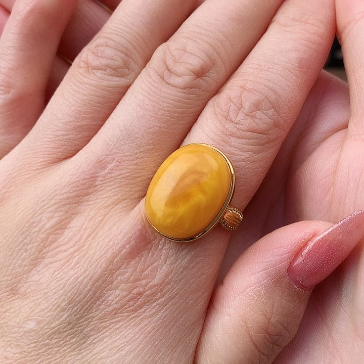 蜜蜡戒指银S925镶嵌戒指