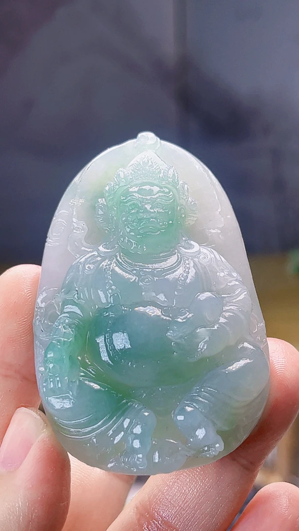 【藏盛好物】天然缅甸翡翠冰胶飘绿黄财神毛货需抛光尺寸64-43-15