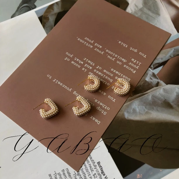 铜合金仿珍珠耳饰 法式优雅小珍珠耳钉耳环耳圈密镶精致简约甜美