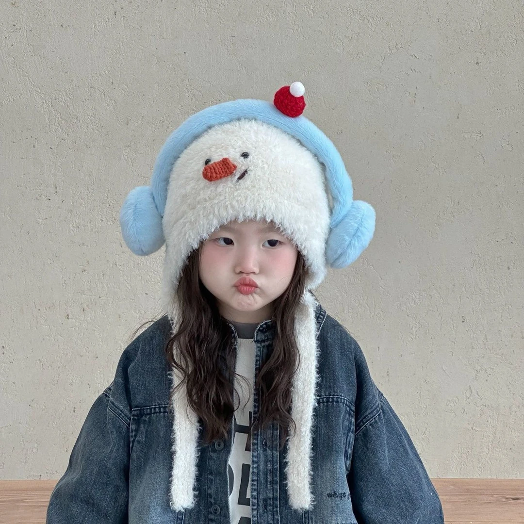 女童帽子秋冬季2025新款女宝宝可爱护耳毛线帽儿童保暖加厚针织帽