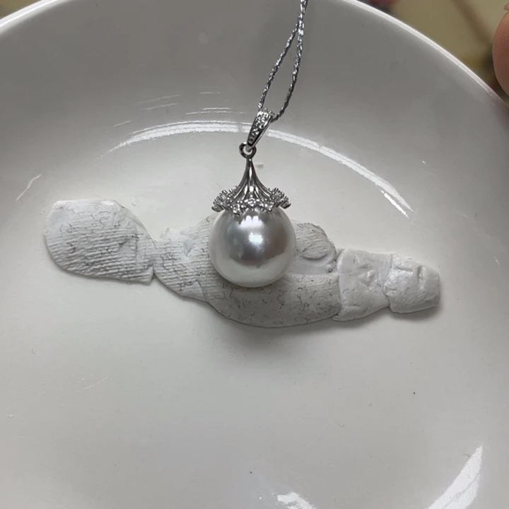 海水珍珠颈饰银S925镶嵌澳白11-12mm19号