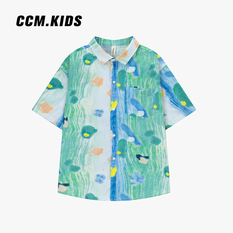 现货「夏日多彩」男童夏款度假风25新款中大童休闲印花衬衫Y46320