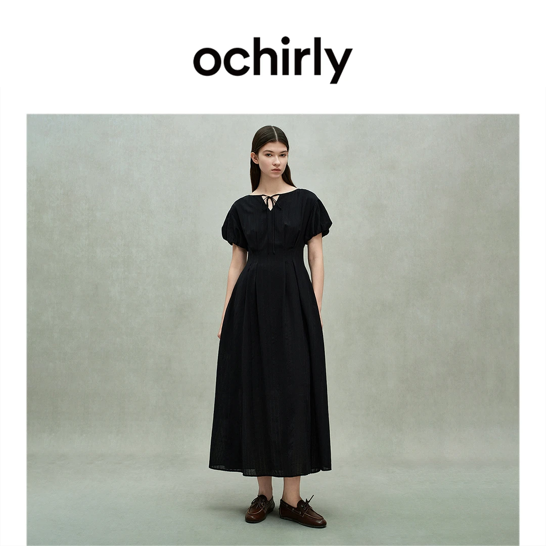 OCHIRLY欧时力  V领连衣裙法式气质淡人穿搭度假裙夏季2025新品