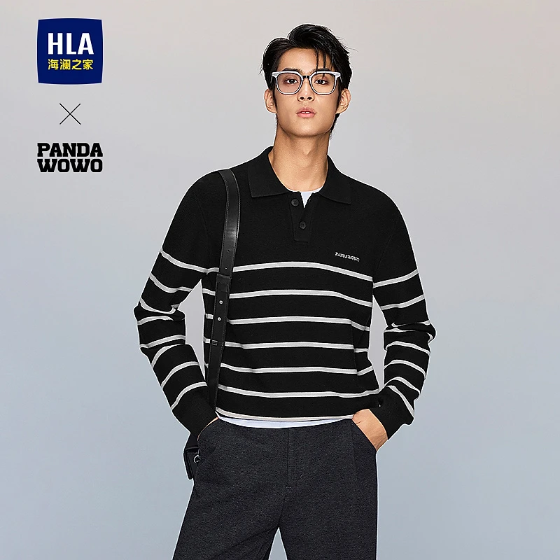 【panda wowo熊猫】HLA海澜之家针织衫男25新翻领条纹毛衣男秋