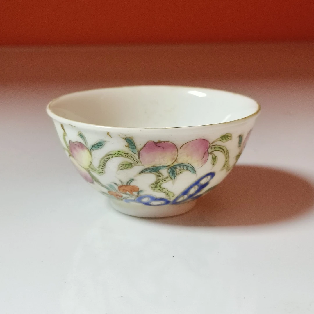 清晚期 粉彩灵寿纹品茗杯