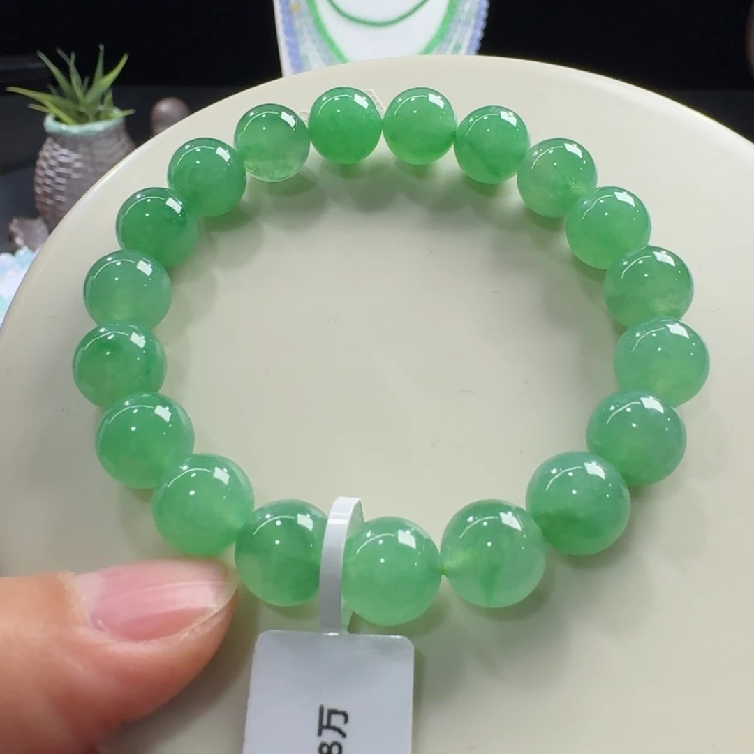 翡翠未镶嵌手链冰胶阳绿飘绿花单圈10mm