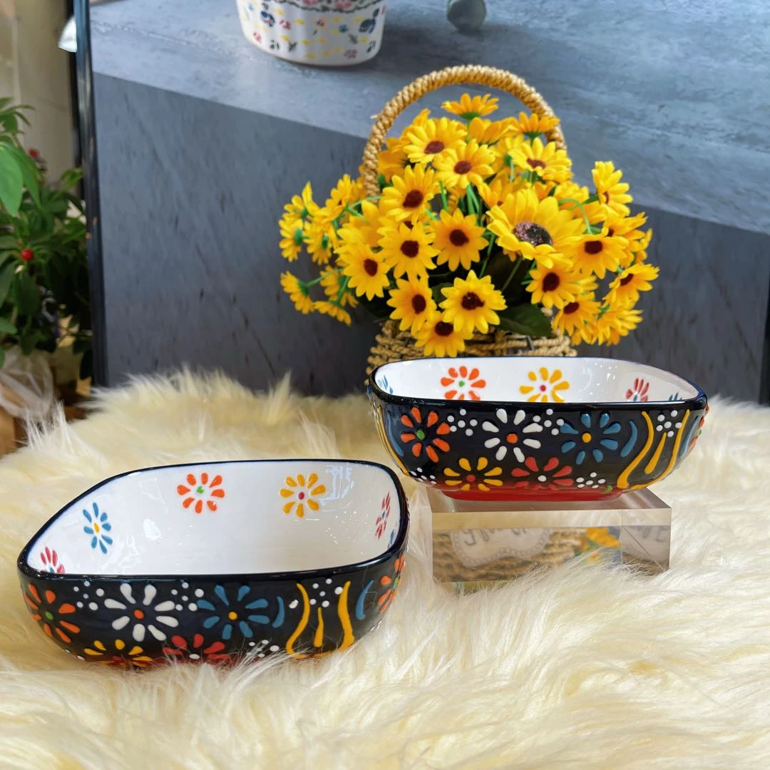 阿勒玛 新疆包邮【红贵夫人】手绘陶瓷手工5.5寸方形盘干果盘家用