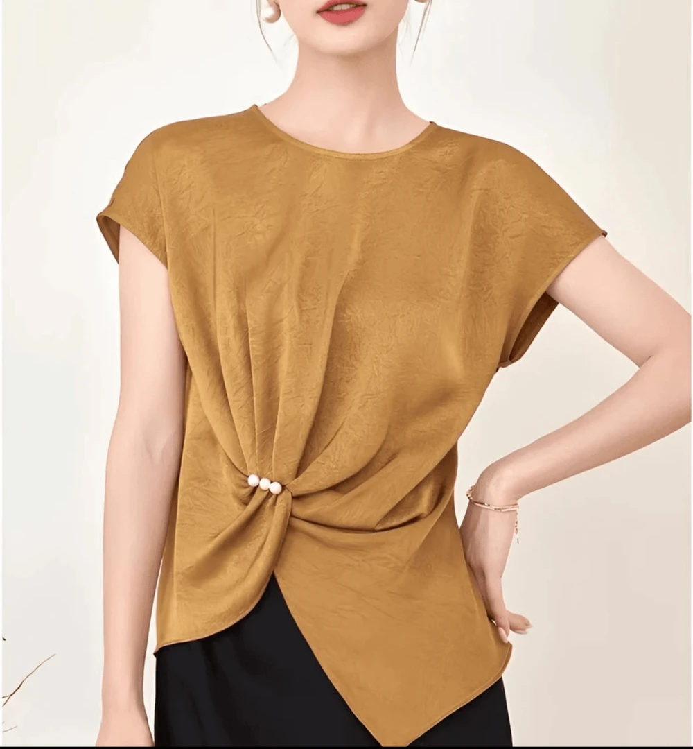 新中式夏季新款缎面时尚气质短袖妈妈装洋气凉爽透气阔腿裤女套装