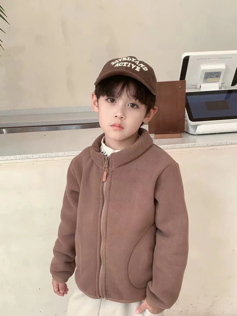 儿童开衫外套保暖立领冬季女童休闲风普通外套纯色A类