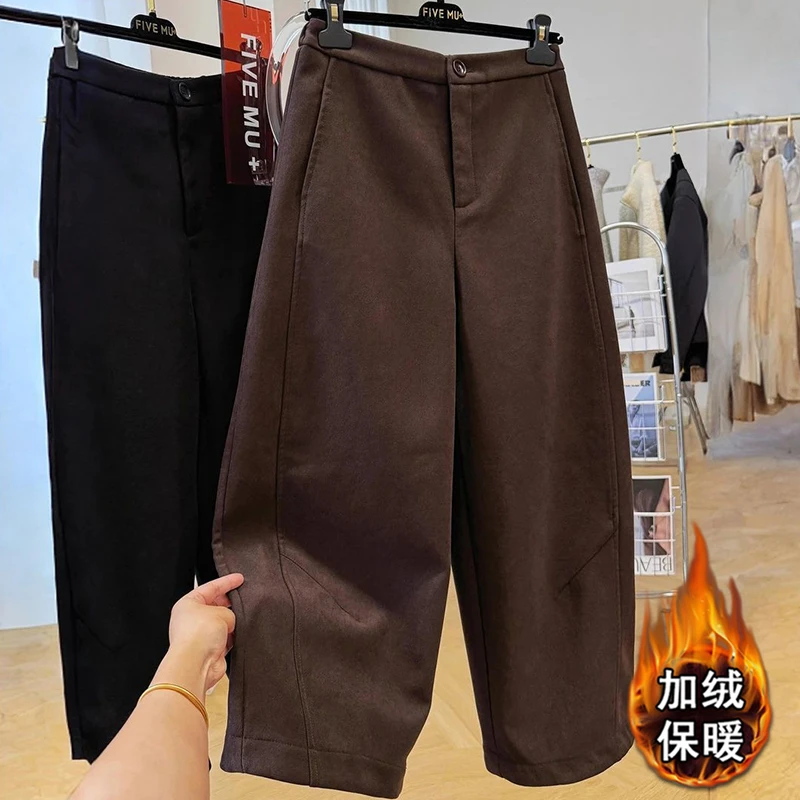 高级感独特休闲裤女秋冬加绒加厚弯刀裤巨好看的慵懒风松弛感裤子