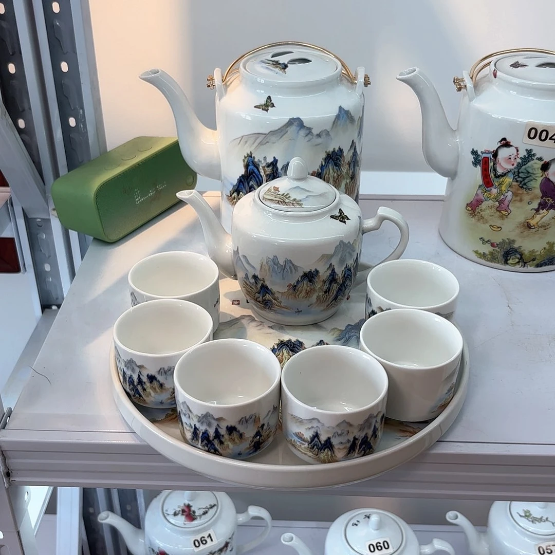 壶千里江山图四个杯子