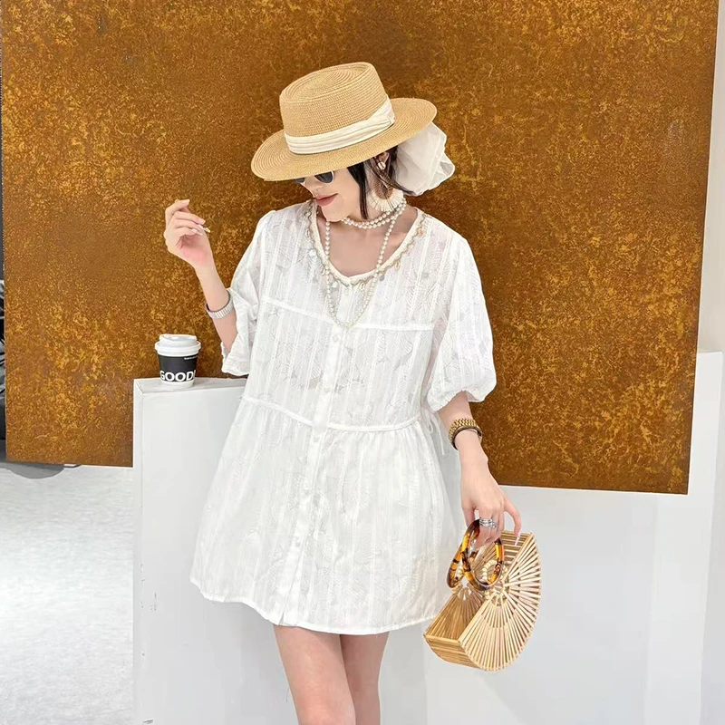 大码女装短袖衬衫240斤胖妹妹遮肚子显瘦加大加宽女上衣夏季薄款