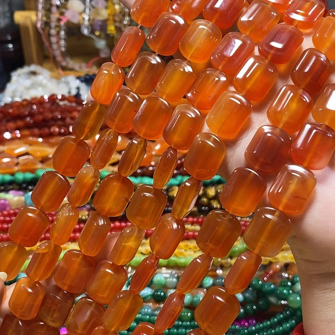 玛瑙/玉髓未镶嵌珠宝半成品红玛瑙双面雕刻一条卡14*18mm