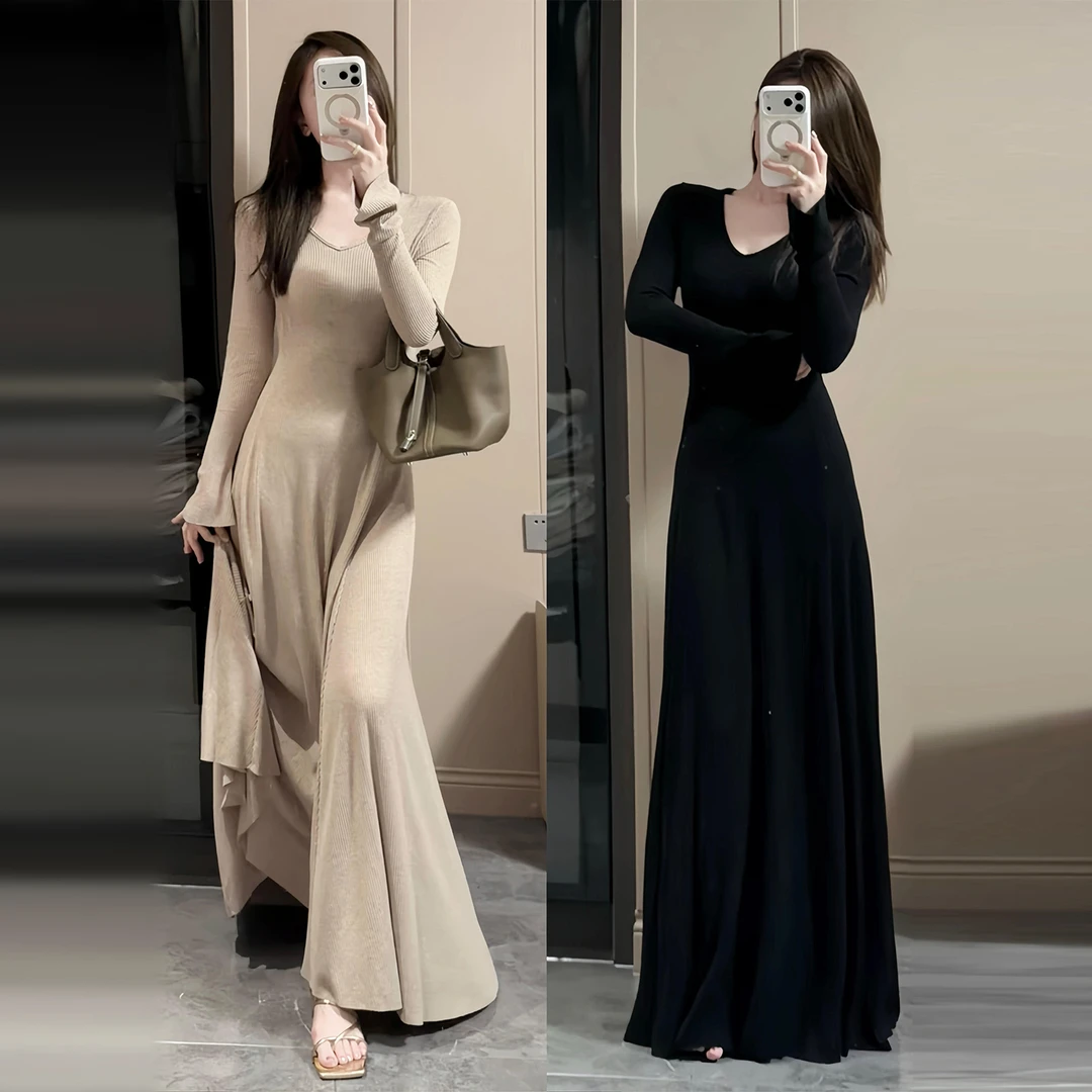 法式内搭打底针织连衣裙子女装秋冬季2026新款气质高级感修身长裙