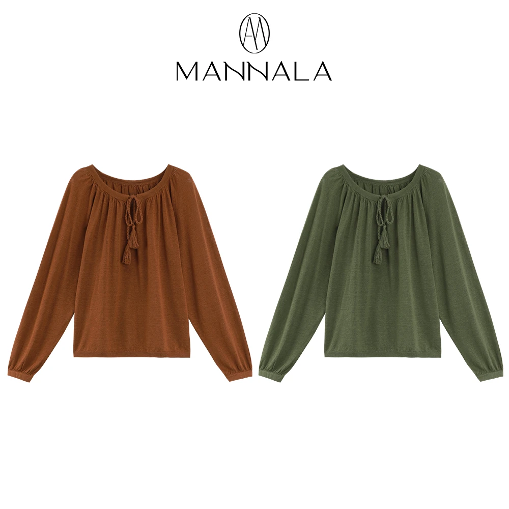 MANNALA丨“穗穗安”经典时髦气质轻薄亚麻流苏针织长袖上衣Q4448
