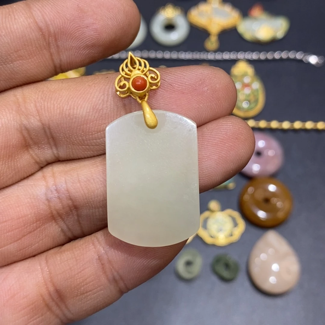 和田玉颈饰银S925镀金镶嵌用****6